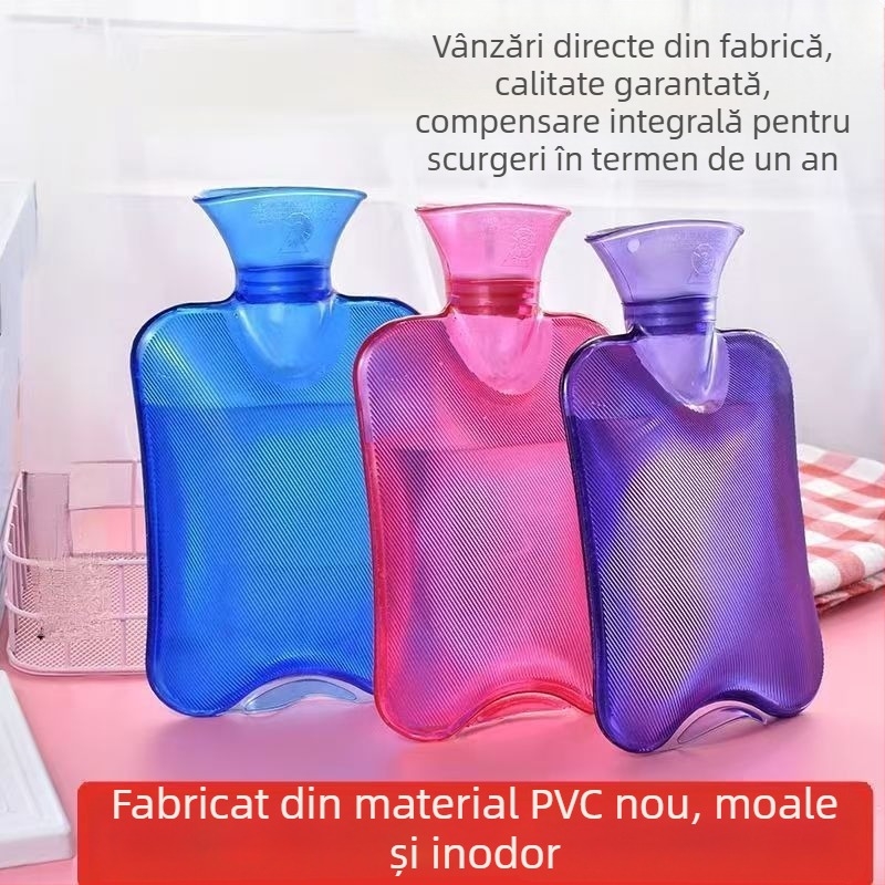 Borcanelă de apă caldă cu husă plușată, design îngroșat, temperatură reglabilă, compresie caldă pentru abdomen, umeri, gât, picioare și mâini