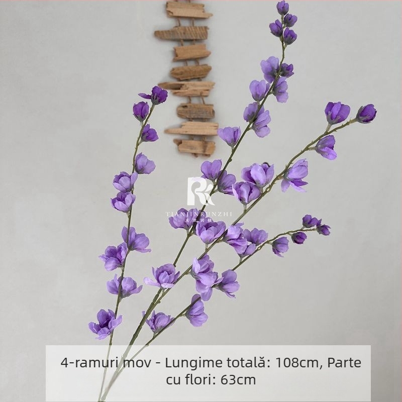 Flori artificiale de nuntă – crengi înalte cu delphinium violet pentru decorul sălii de nuntă, culoarului și fundaluri pentru fotografii
