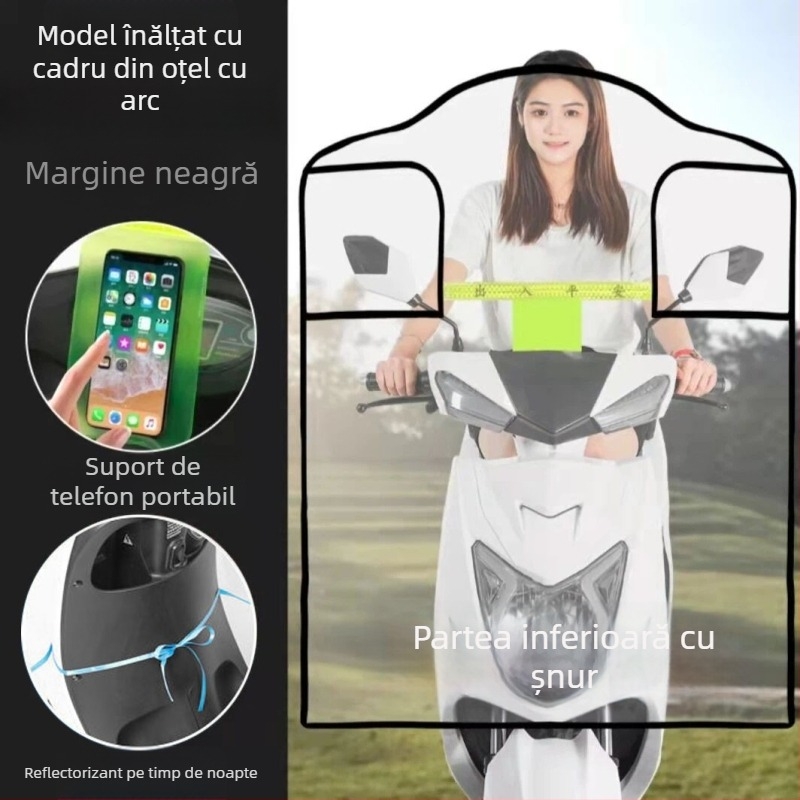 Parbriz frontal pentru motocicletă electrică, protecție împotriva vântului și ploilor, mărit și îngroșat, transparent HD