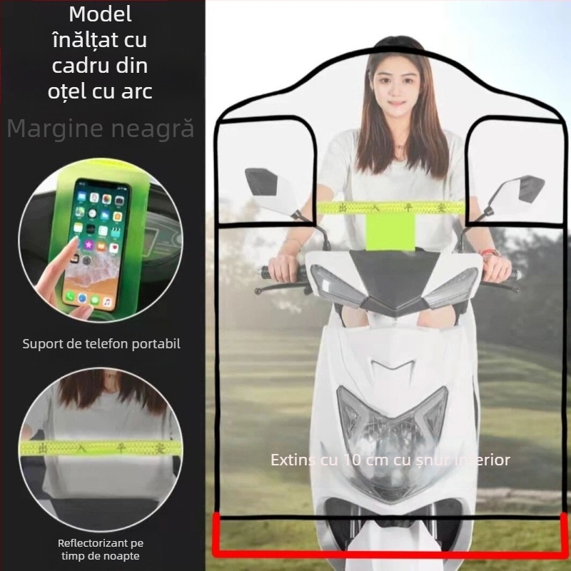 Parbriz frontal pentru motocicletă electrică, protecție împotriva vântului și ploilor, mărit și îngroșat, transparent HD