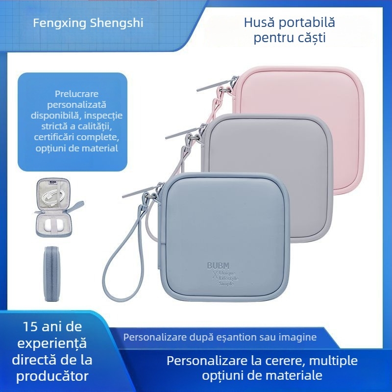 BUBM Portofel monedă - organizator minimalist, culoare solidă, impermeabil și rezistent la zgârieturi din PU, husă pentru căști