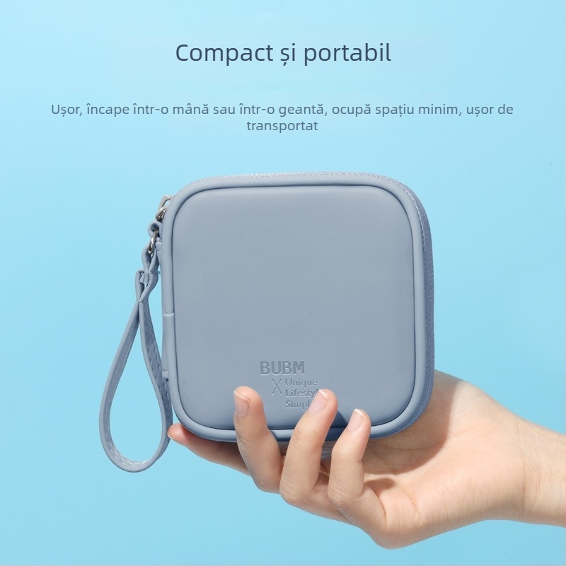 BUBM Portofel monedă - organizator minimalist, culoare solidă, impermeabil și rezistent la zgârieturi din PU, husă pentru căști