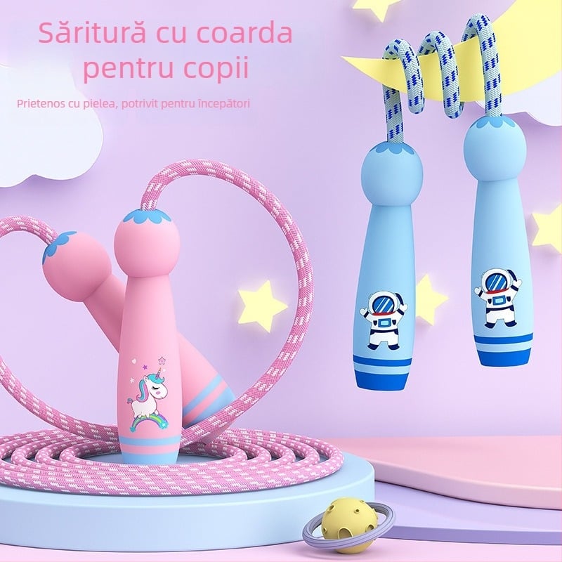 Sfoară pentru sărituri din bumbac, reglabilă, cu inel antiuzură, standard sportiv pentru copii
