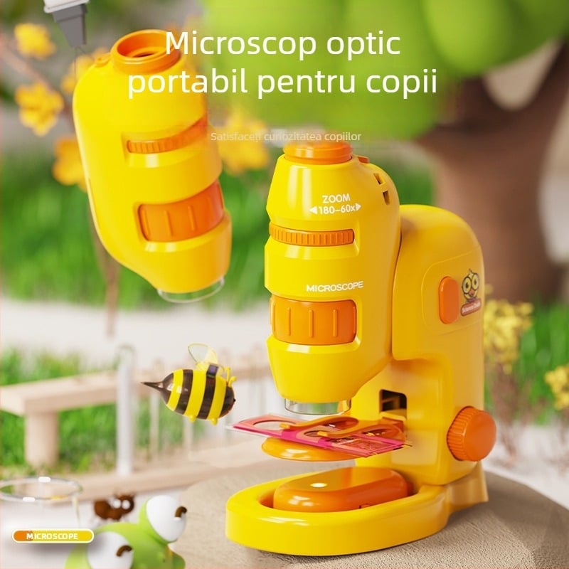 Microscop portabil pentru copii, set de experimente științifice pentru ciclul primar, mostre de insecte și plante, jucărie STEM pentru băieți și fete