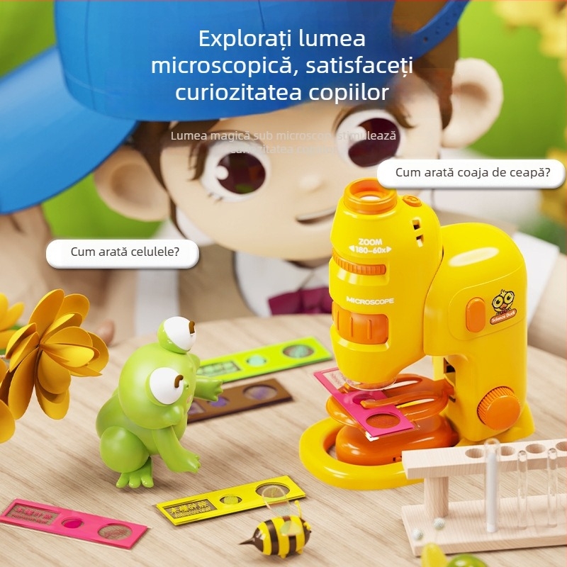 Microscop portabil pentru copii, set de experimente științifice pentru ciclul primar, mostre de insecte și plante, jucărie STEM pentru băieți și fete