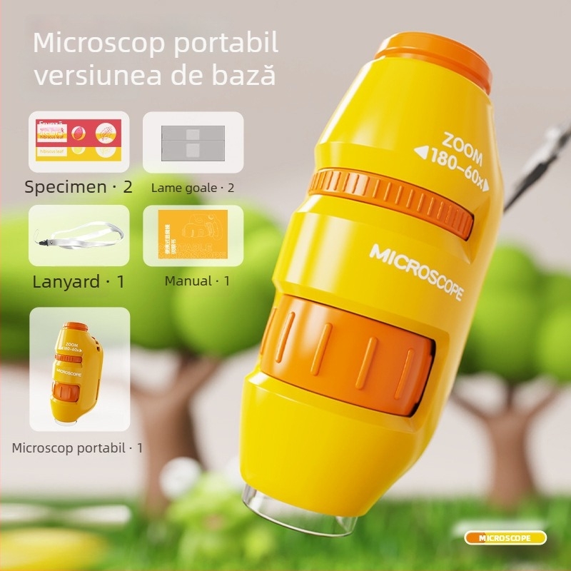 Microscop portabil pentru copii, set de experimente științifice pentru ciclul primar, mostre de insecte și plante, jucărie STEM pentru băieți și fete