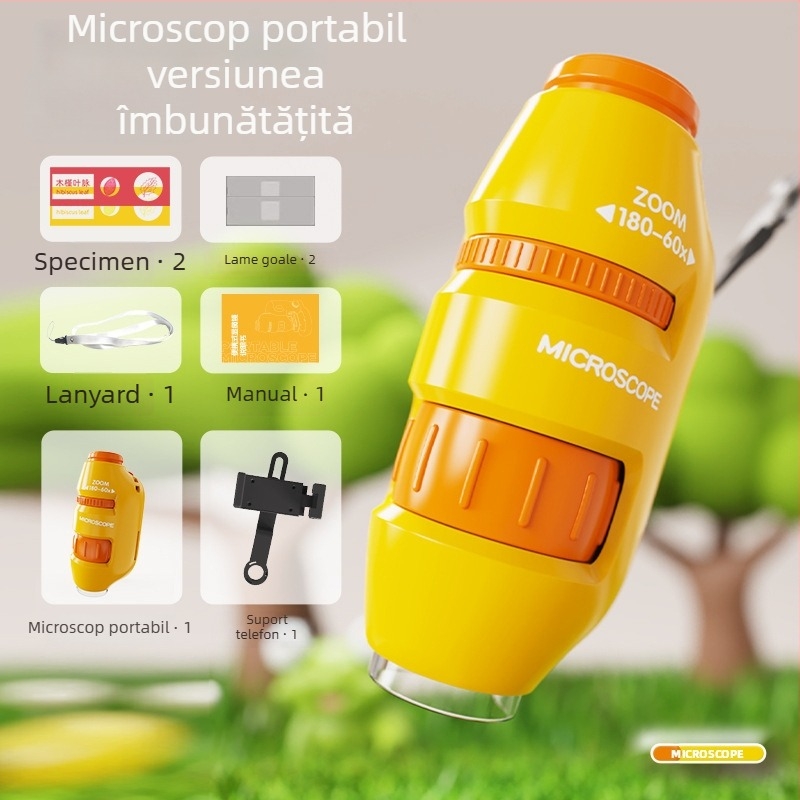 Microscop portabil pentru copii, set de experimente științifice pentru ciclul primar, mostre de insecte și plante, jucărie STEM pentru băieți și fete