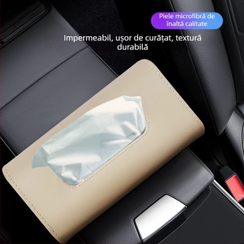 Cutie de șervețete auto din piele, decor interior de lux pentru consola centrală