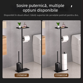 Suport pentru hârtie igienică pentru baie, cu suport detașabil pentru perie și spațiu de depozitare pentru roluri
