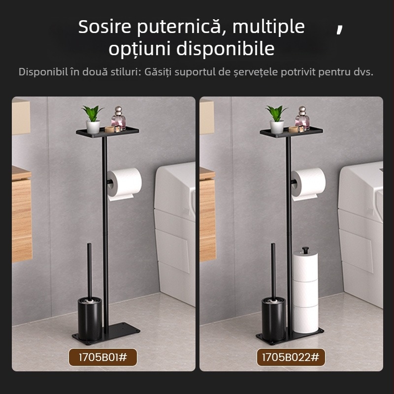Suport pentru hârtie igienică pentru baie, cu suport detașabil pentru perie și spațiu de depozitare pentru roluri