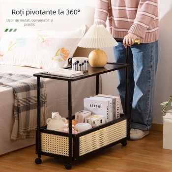 Măsuță de nopți din bambus, multifuncțională, cu roți, mobilier compact pentru dormitor