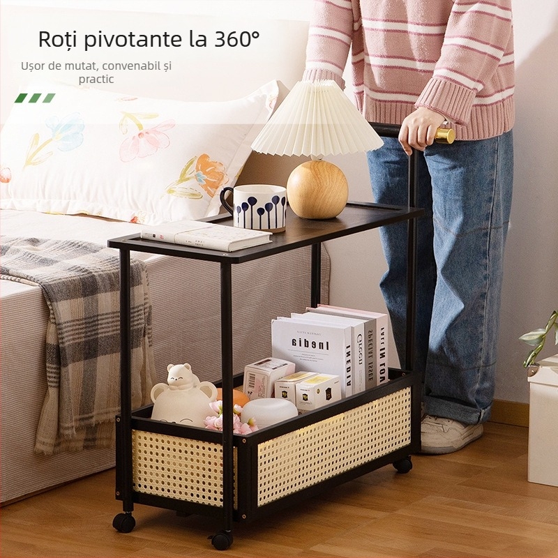 Măsuță de nopți din bambus, multifuncțională, cu roți, mobilier compact pentru dormitor