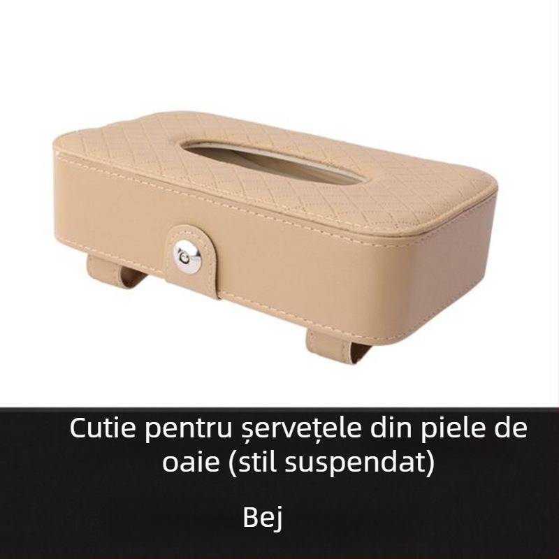 Cutie de șervețele din piele pentru mașină — organizator suspendat pentru parasolar și spatele scaunului
