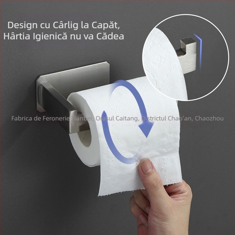 Suport pentru hârtie igienică din oțel inoxidabil 304, baie, montaj cu bandă adezivă, fără găuri, finisaj periat