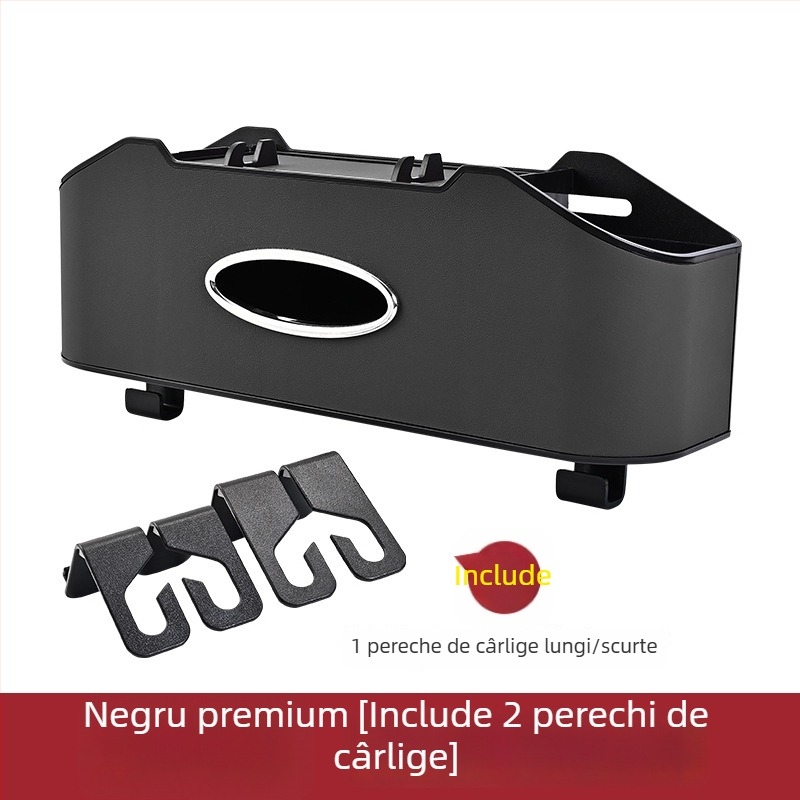 Organizator din piele pentru spatele scaunului auto, cu cutie pentru șervețele și suport pentru băuturi