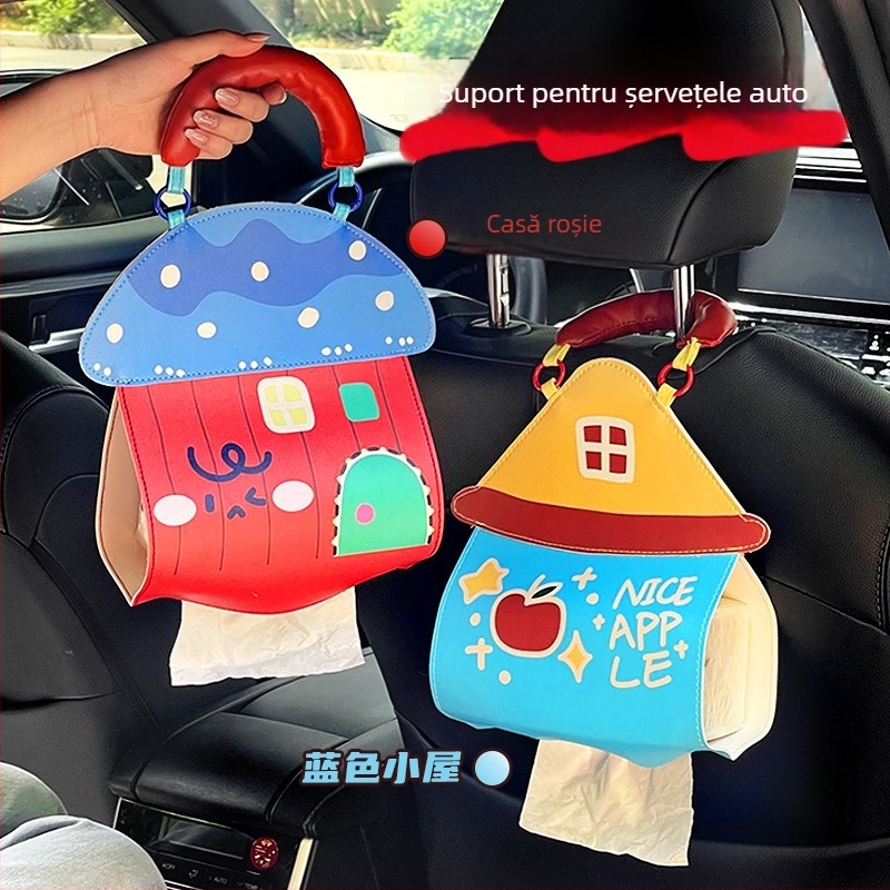 Cutie de șervețele auto agățată, cu design drăguț de desen animat, decor interior pentru mașină; buzunar pentru șervețele în spatele scaunului. Dimensiuni: 23,5 cm lungime x 29,5 cm înălțime.