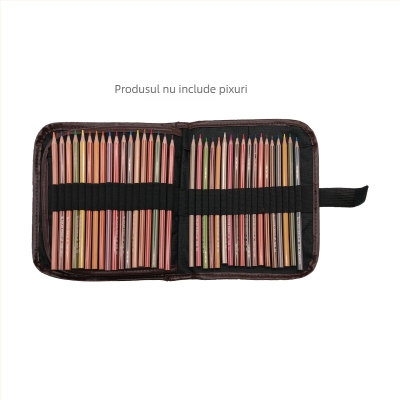 Etui rulant multifuncțional, lucrat manual, cu capacitate mare, din pânză, pentru creioane colorate și markere de schițe