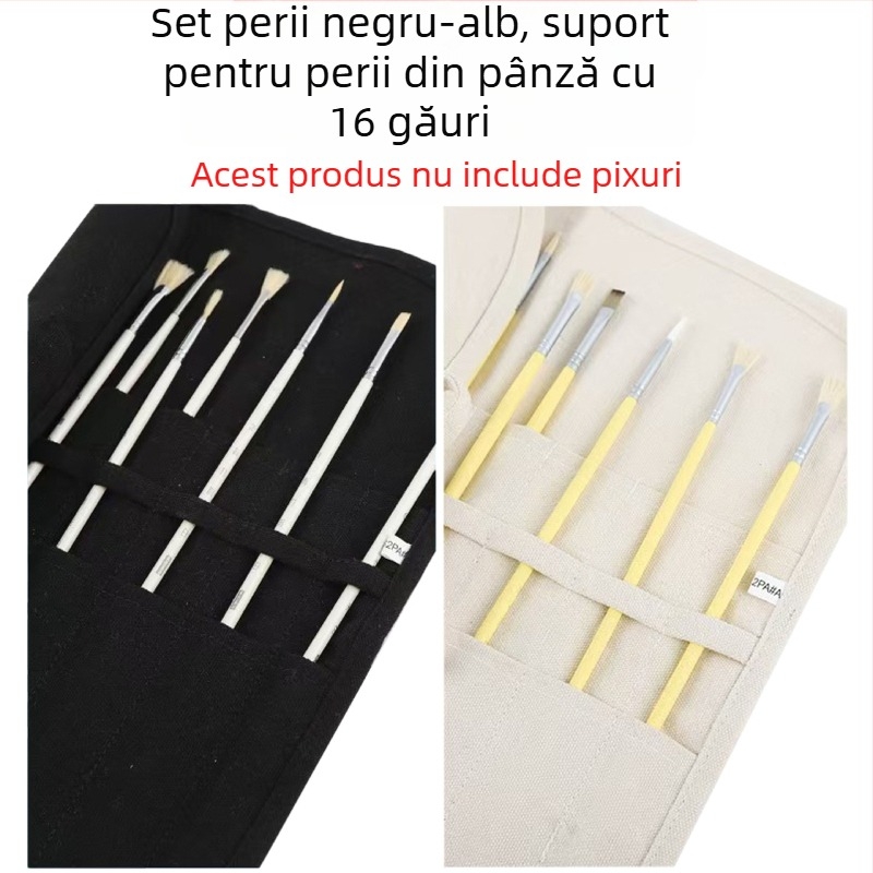 Etui rulant multifuncțional, lucrat manual, cu capacitate mare, din pânză, pentru creioane colorate și markere de schițe