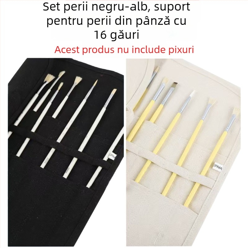 Etui rulant multifuncțional, lucrat manual, cu capacitate mare, din pânză, pentru creioane colorate și markere de schițe