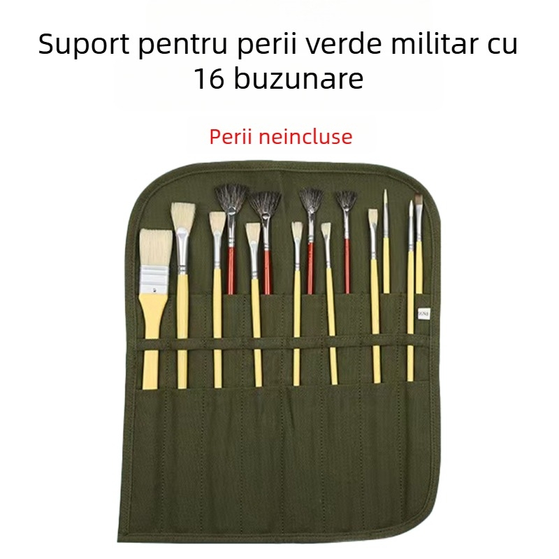 Etui rulant multifuncțional, lucrat manual, cu capacitate mare, din pânză, pentru creioane colorate și markere de schițe