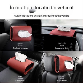 Cutie de șervețele din piele pentru mașină, fixată pe cotieră, organizator interior de lux
