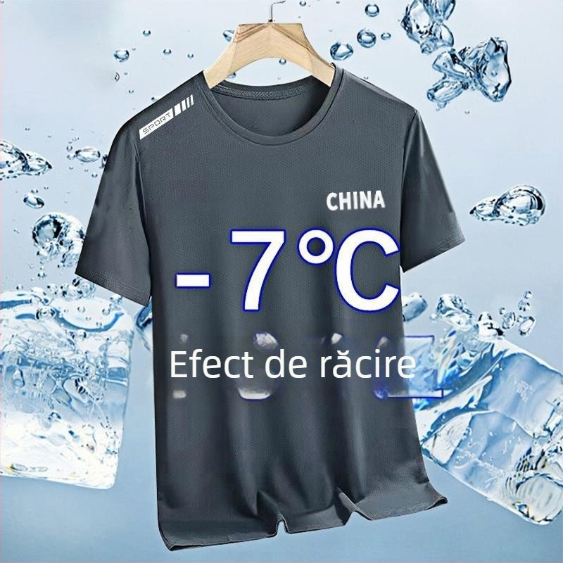 Tricou scurt din Ice Silk pentru bărbați, guler rotund, croială lejeră, vară 2025