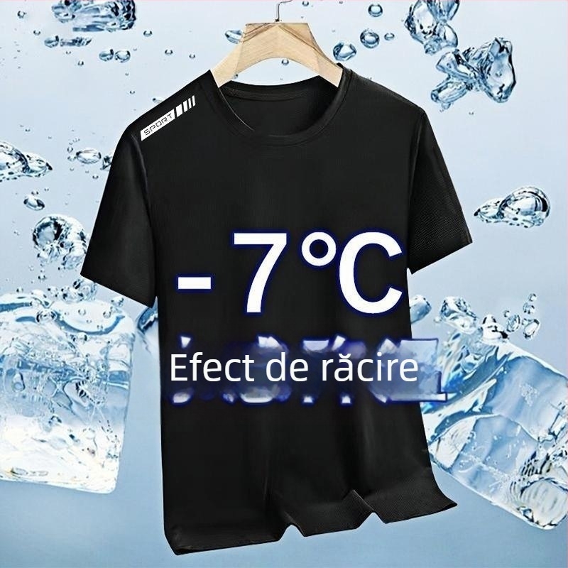 Tricou scurt din Ice Silk pentru bărbați, guler rotund, croială lejeră, vară 2025
