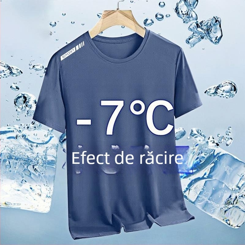 Tricou scurt din Ice Silk pentru bărbați, guler rotund, croială lejeră, vară 2025