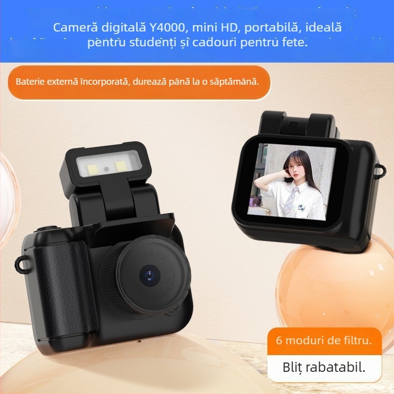 Cameră digitală mini portabilă pentru studenți, cu filtru retro – fotografii și videoclipuri în HD