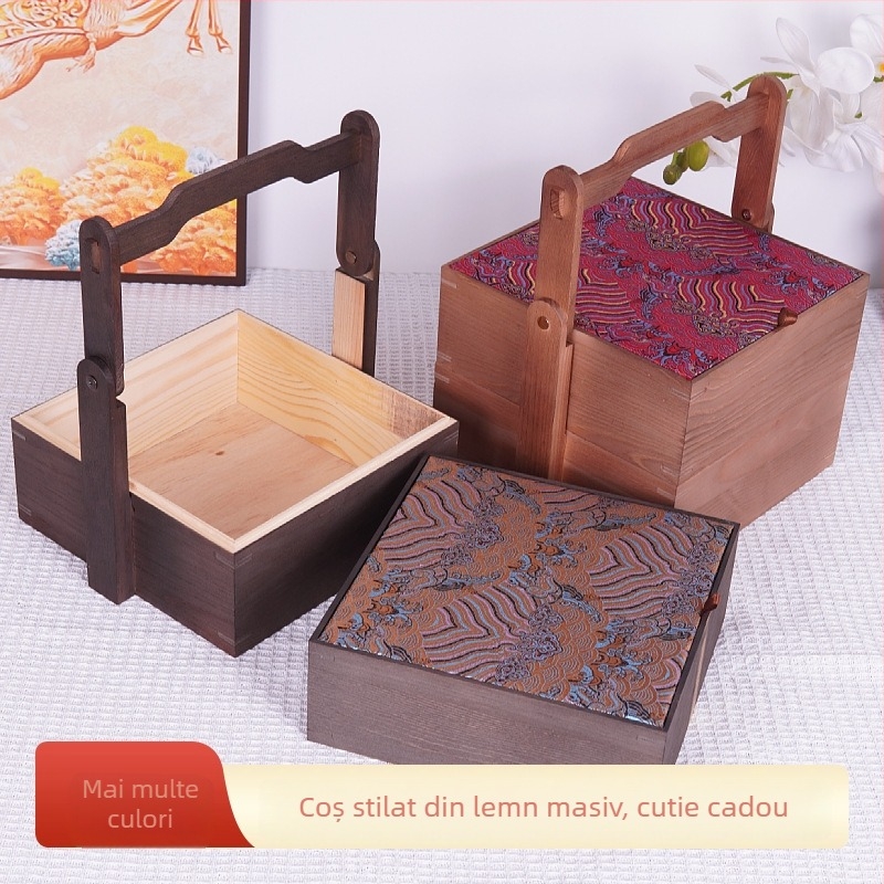 Cutie cadou din lemn cu două etaje, în stil chinezesc, pentru prăjituri de Anul Nou