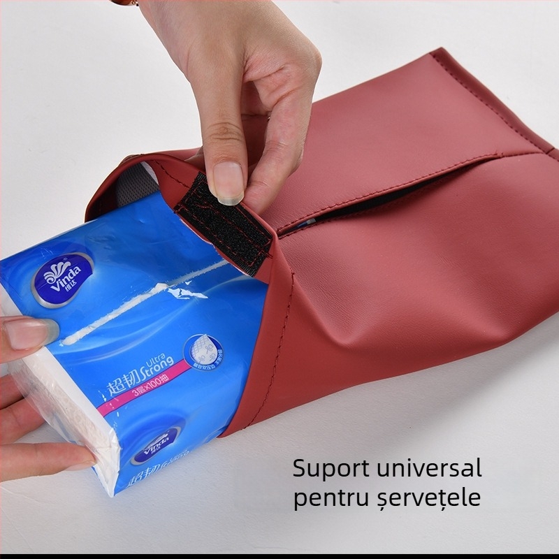 Cutie de șervețele din piele pentru mașină, geantă de șervețele atârnată pentru spatele scaunului și cotieră
