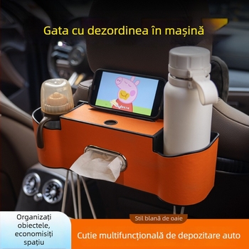 Organizator plastic pentru spatele scaunului, cu suport pentru șervețele, suport pentru pahare și spațiu de depozitare în mașină