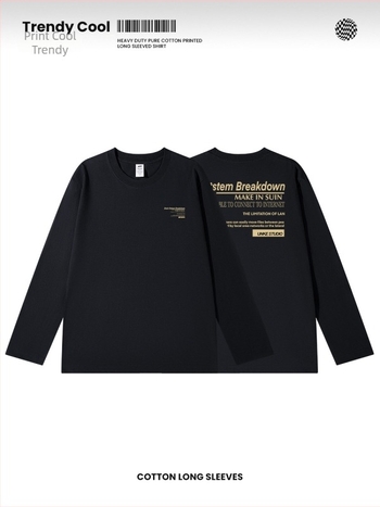 Tricou T din bumbac cu imprimeu litere, mâneci lungi, pentru bărbați, toamnă, 230 g, croială lejeră, guler rotund