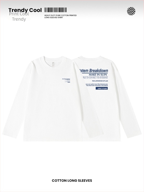 Tricou T din bumbac cu imprimeu litere, mâneci lungi, pentru bărbați, toamnă, 230 g, croială lejeră, guler rotund