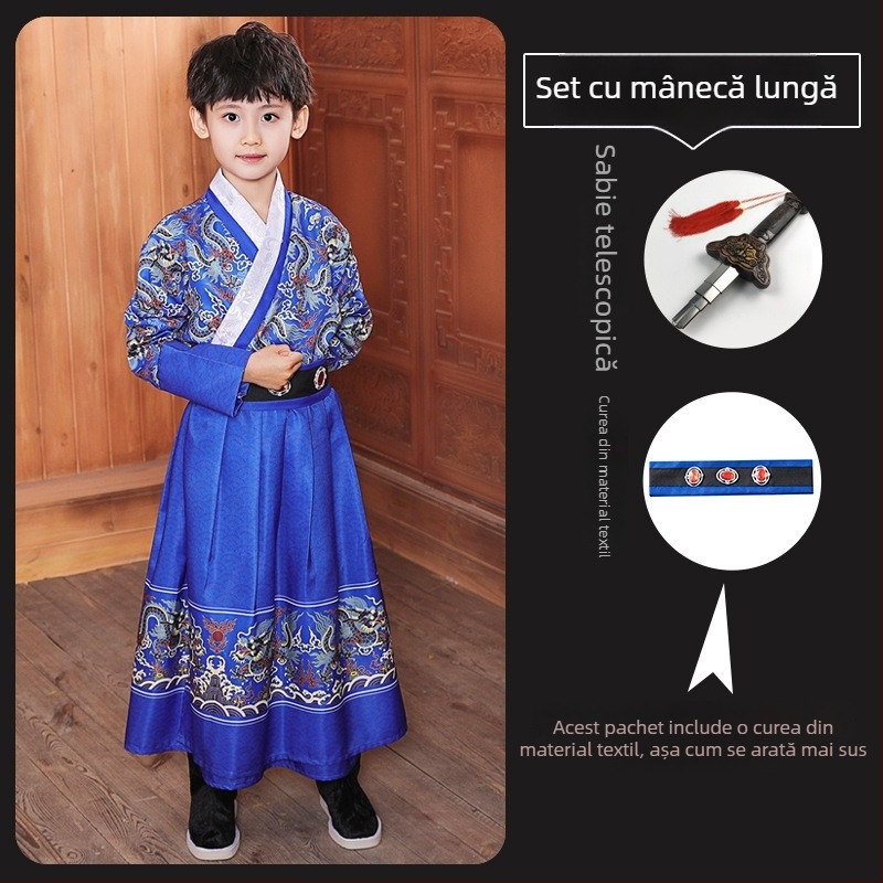 Costum pentru copii în stil chinezesc, cu dragon motif, Flying Fish motif, inspirat de artele marțiale Jinyiwei