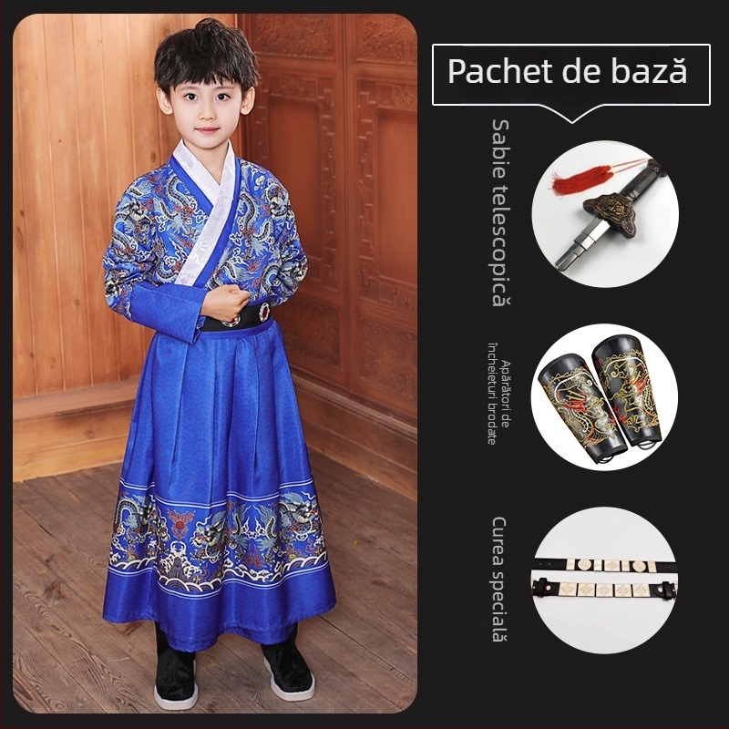 Costum pentru copii în stil chinezesc, cu dragon motif, Flying Fish motif, inspirat de artele marțiale Jinyiwei
