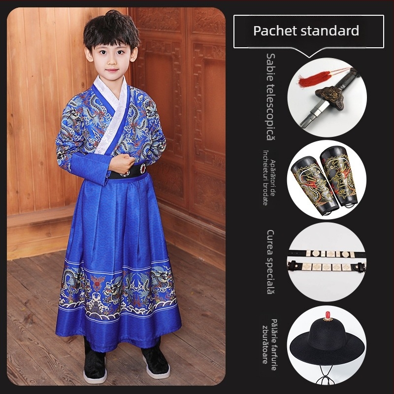 Costum pentru copii în stil chinezesc, cu dragon motif, Flying Fish motif, inspirat de artele marțiale Jinyiwei