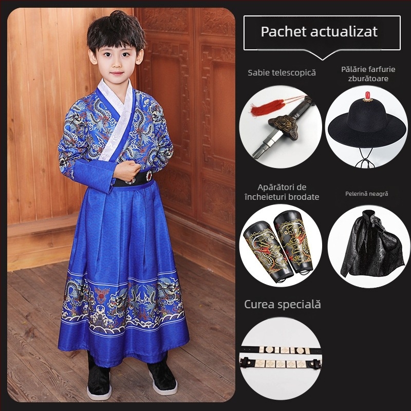 Costum pentru copii în stil chinezesc, cu dragon motif, Flying Fish motif, inspirat de artele marțiale Jinyiwei