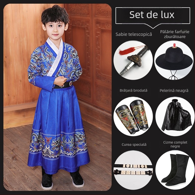 Costum pentru copii în stil chinezesc, cu dragon motif, Flying Fish motif, inspirat de artele marțiale Jinyiwei