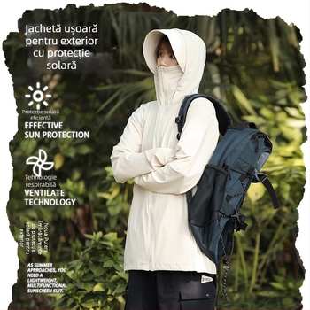 Jachetă unisex cu protecție solară, glugă, UPF50+, ușoară, respirabilă, uscare rapidă, dungată, pentru ciclism și drumeții