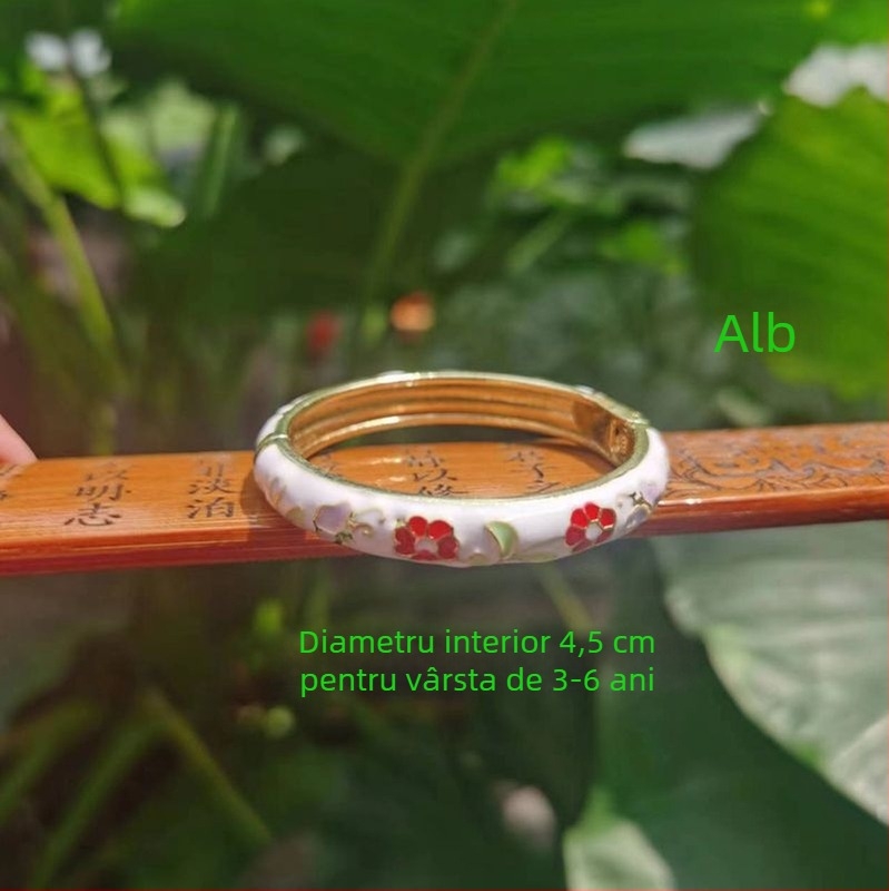 Brățară pentru copii în cloisonné, cu design floral deschis, stil etnic pentru fete