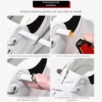 Șireturi fără noduri pentru copii și adulți, șireturi plate elastice cu clips