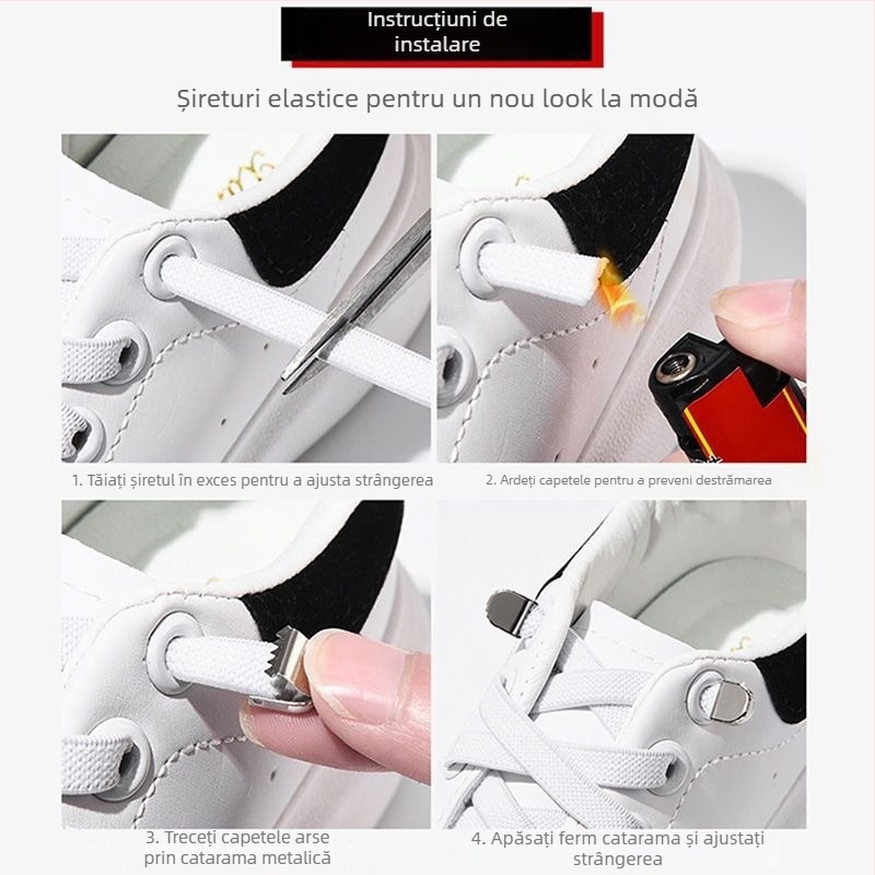 Șireturi fără noduri pentru copii și adulți, șireturi plate elastice cu clips