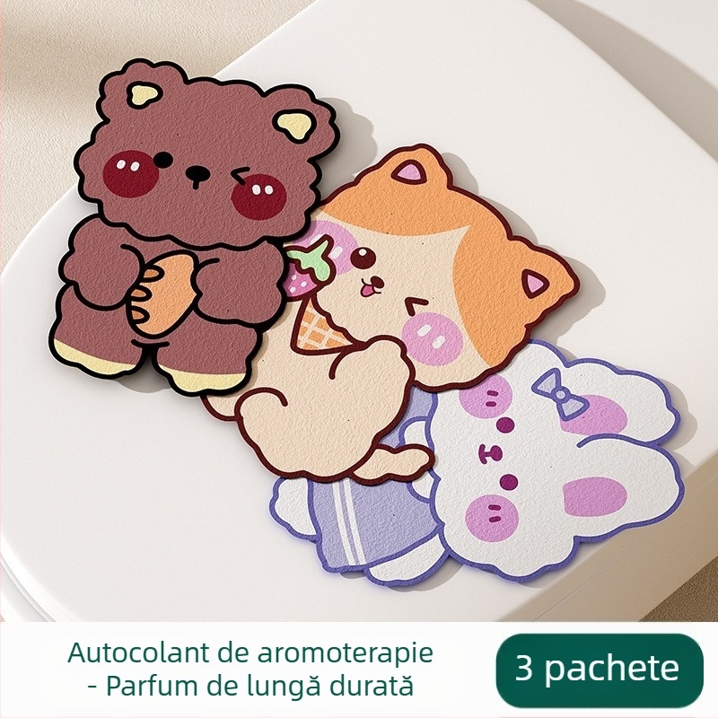 Autocolant din fetru pentru toaletă, pentru baie, tampon autoadeziv gros cu design de desene animate și efect dezodorant