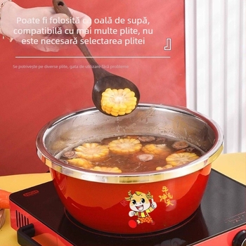 Castron din oțel inoxidabil cu capac, versiune îngroșată, pentru bucătărie de acasă, vas pentru dospirea aluatului și coacere, bol adânc pentru frământat