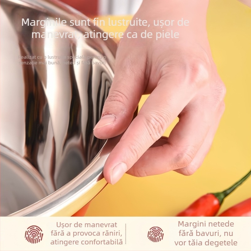 Castron din oțel inoxidabil cu capac, versiune îngroșată, pentru bucătărie de acasă, vas pentru dospirea aluatului și coacere, bol adânc pentru frământat