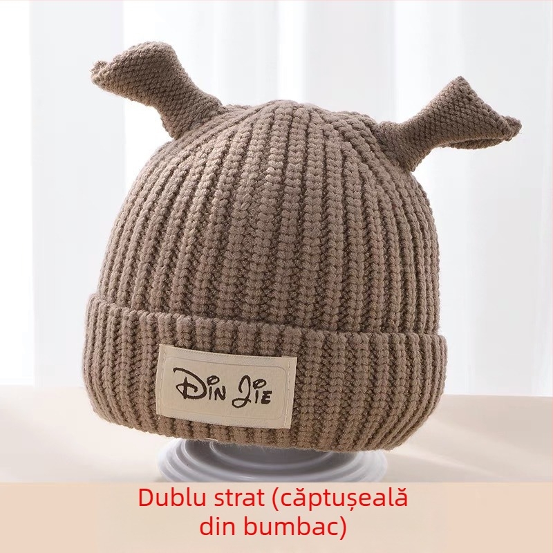 Căciulă tricotată verde pentru iarnă, caldă și drăguță, unisex pentru sugari 6–12 luni, cu protecție pentru urechi