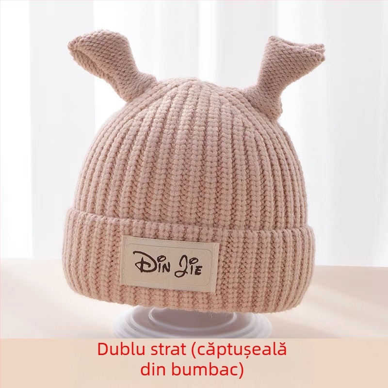Căciulă tricotată verde pentru iarnă, caldă și drăguță, unisex pentru sugari 6–12 luni, cu protecție pentru urechi
