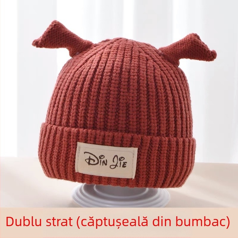 Căciulă tricotată verde pentru iarnă, caldă și drăguță, unisex pentru sugari 6–12 luni, cu protecție pentru urechi