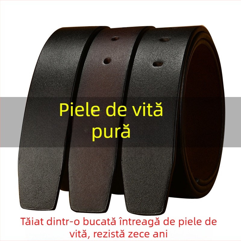 Curea pentru bărbați din piele naturală, din două straturi de piele de vacă, cu cataramă automată cu știft, curea subțire